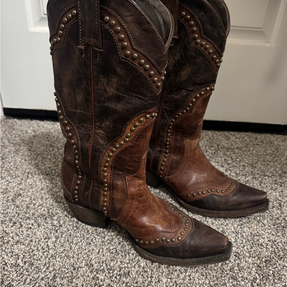 Brown Studded Cowboy Boots - Picture 2 of 6